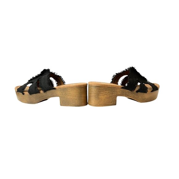 Rocket Dog Clipper Slip On FRAYED Black Platform WOOD BLOCK HEEL Sandals-Women-9 - Picture 10 of 14